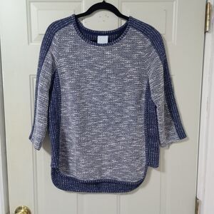 Sunday Women's Navy Blue White Textured 3/4 Sleeve Pullover Top Size M